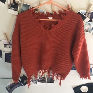 DOLLS KILL frayed oranges cropped sweater